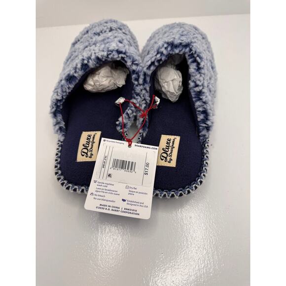 DLUXE by Dearfoams Vera Teddy Scuff Slippers Blue Memory Foam Size L 9-10 UNISEX - Picture 7 of 10